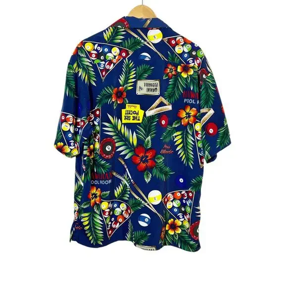 Vintage Box Office Billiards Hawaiian Print Button Down Size Large - Picture 2 of 5
